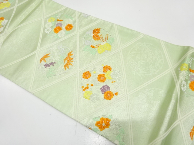 JAPANESE KIMONO / ANTIQUE FUKURO OBI / SILK / WOVEN FLOWER ROUNDEL